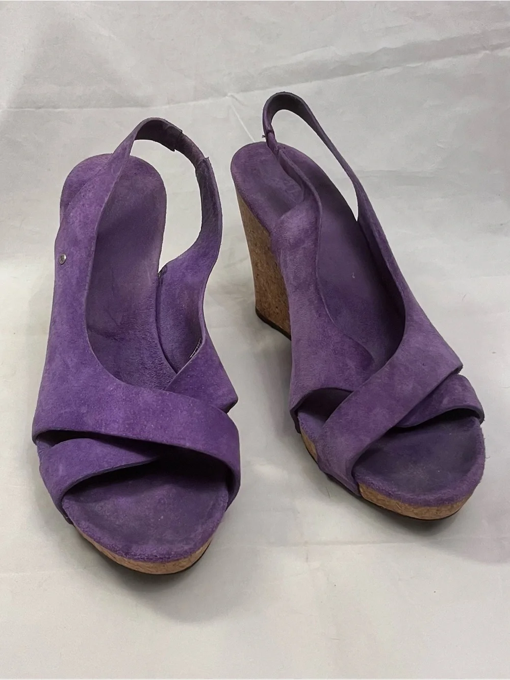 UGG Purple Suede Cork Wedge Sandals 8
